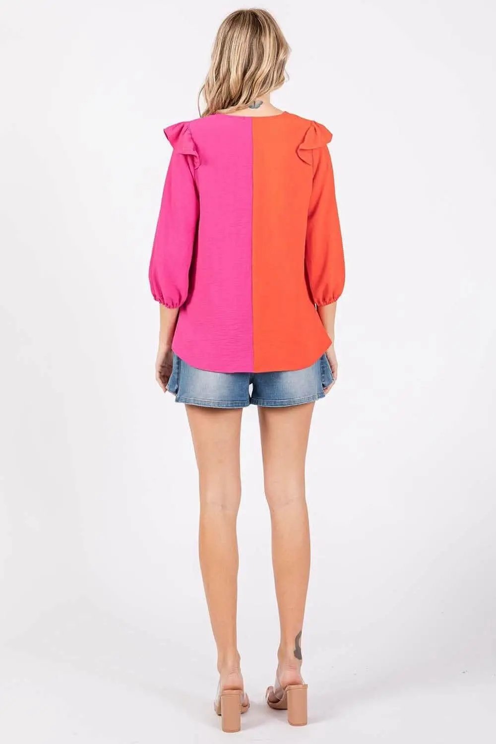 Ruffle Elegance Contrast Blouse - Love Salve